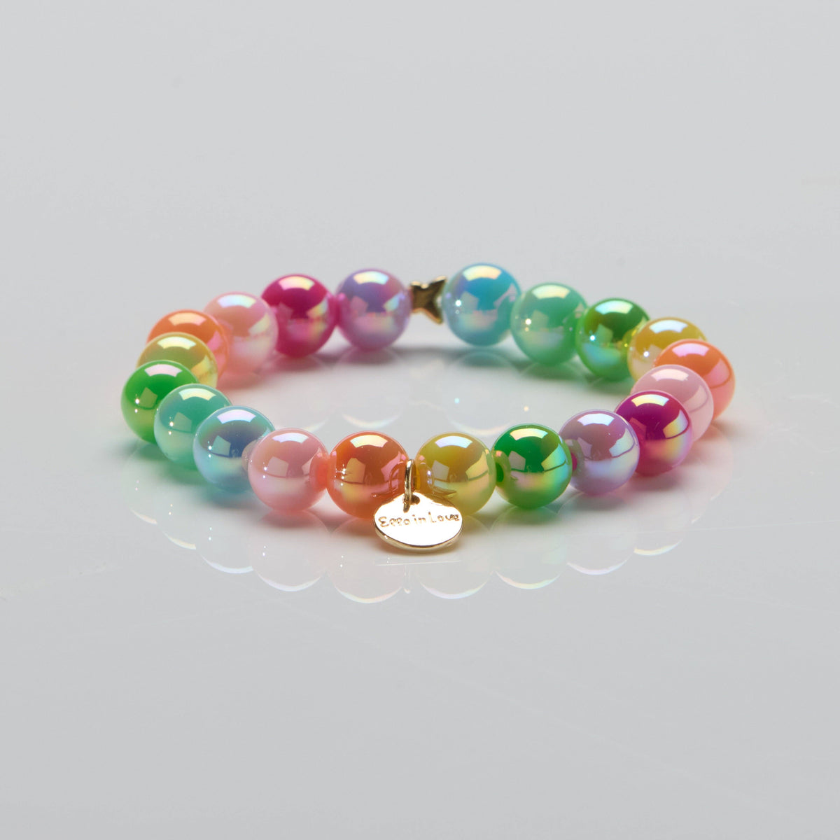 Ella in Love Perlenarmband 10mm Ø Regenbogenfarben Schmetterling Silber