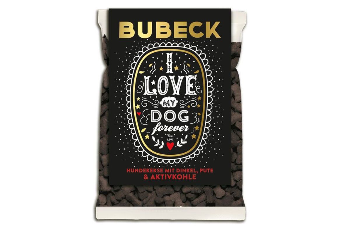 Bubeck Black Craft Hundekuchen Weizenfrei Dinkel & Aktivkohle 210g "I Love My Dog forever"