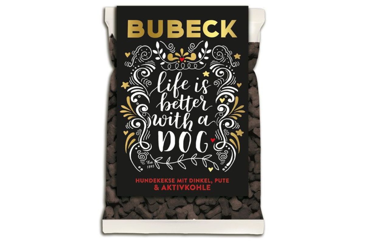 Bubeck Black Craft Hundekuchen Weizenfrei Dinkel & Aktivkohle 210g "Life is better with a Dog"
