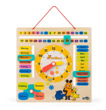 Lade das Bild in den Galerie-Viewer, Die Maus Lernuhr mit Kalender Motorikspielzeug Holz