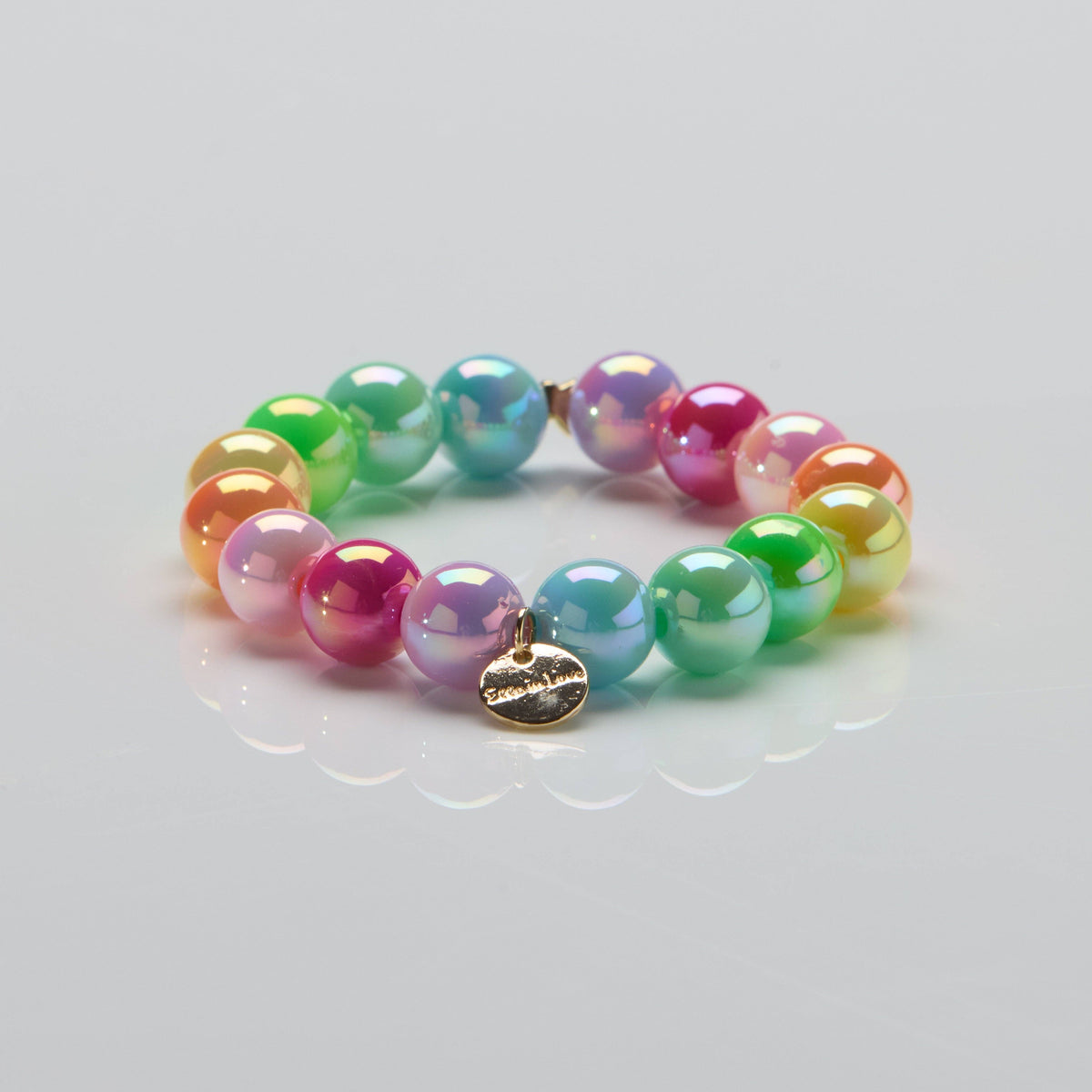 Ella in Love Perlenarmband 10mm Ø Regenbogenfarben Schmetterling Silber