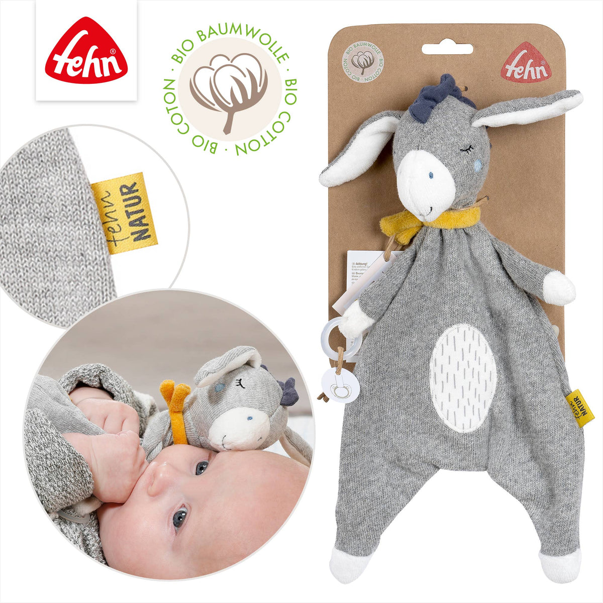Fehn Schmusetuch Esel aus der Fehnnatur Kollektion Einschlafhilfe & Schnuffeltuch5