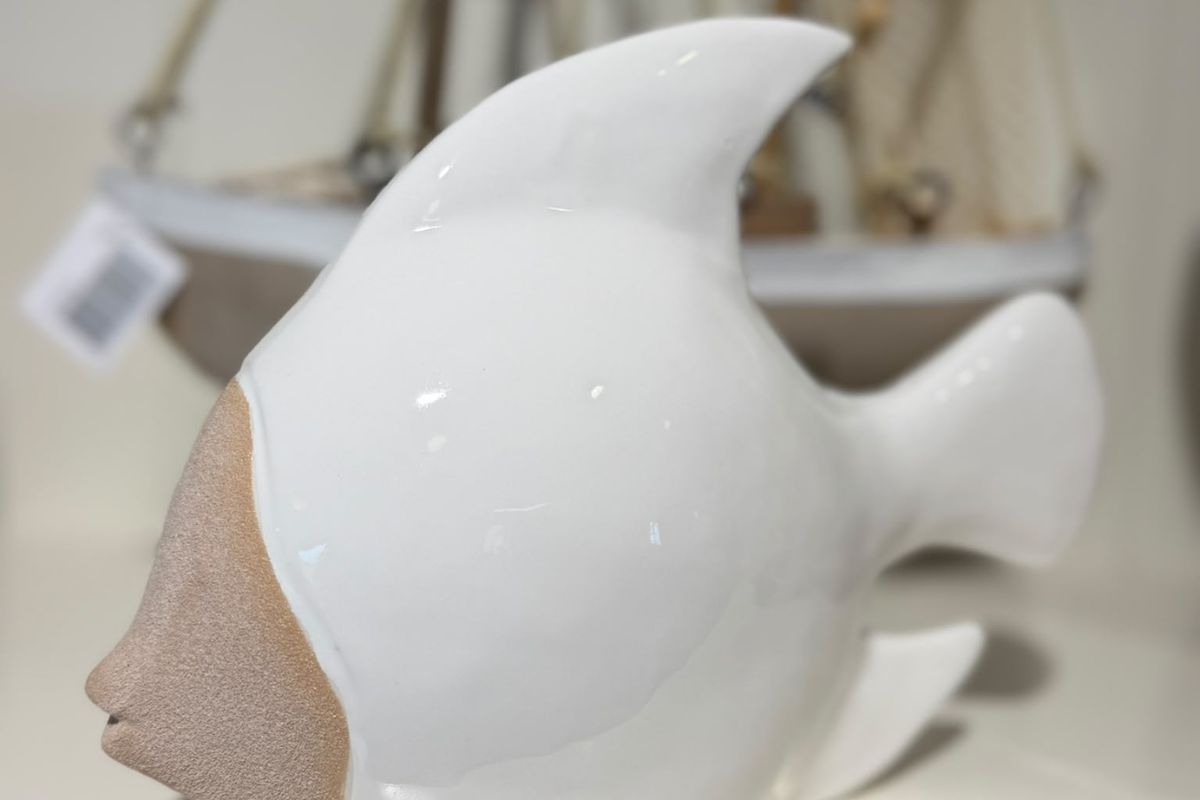 Fisch Porzellan Küsten Deko Maritimer Stil Weiß / Beige2