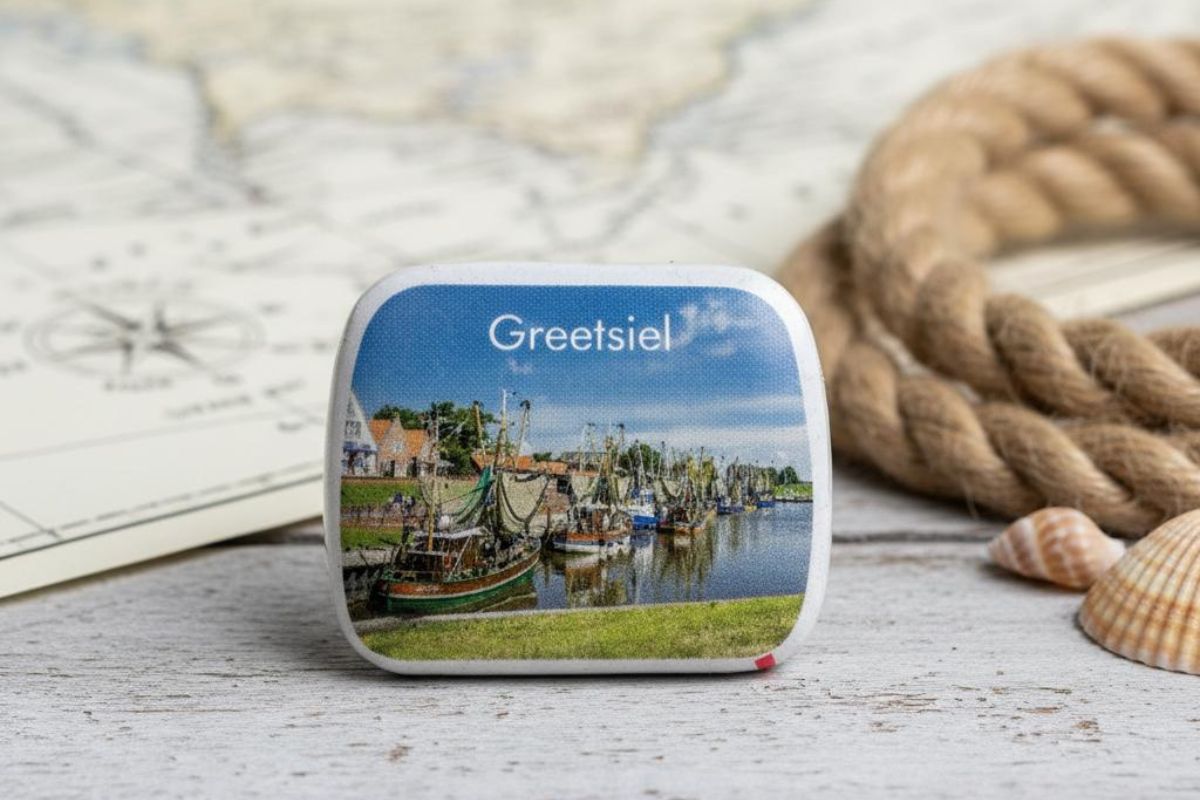 Frische Grüße aus Greetsiel Pfefferminz Bonbons Dose Souvenir Greetsiel 23g
