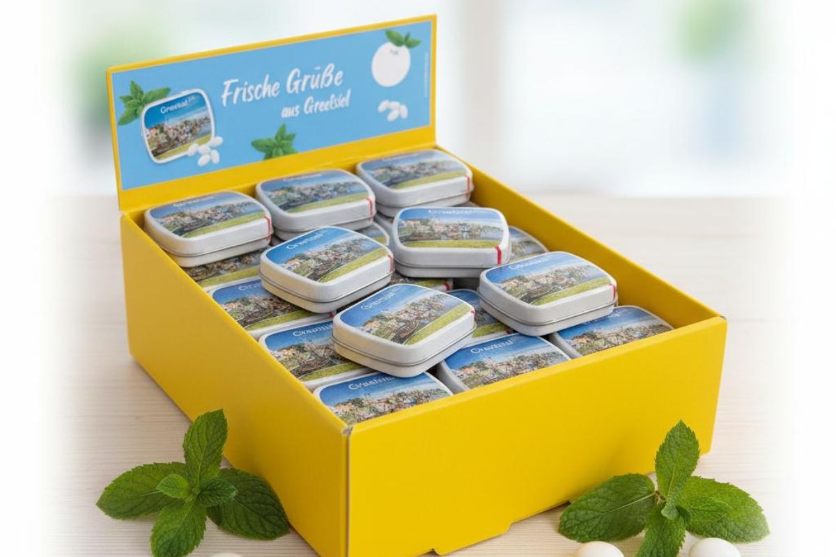 Frische Grüße aus Greetsiel Pfefferminz Bonbons Dose Souvenir Greetsiel 23g6