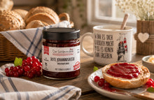 Lade das Bild in den Galerie-Viewer, Fruchtaufstrich ROTE JOHANNISBEERE mit Tonka & Vanille Handgemacht 180ml