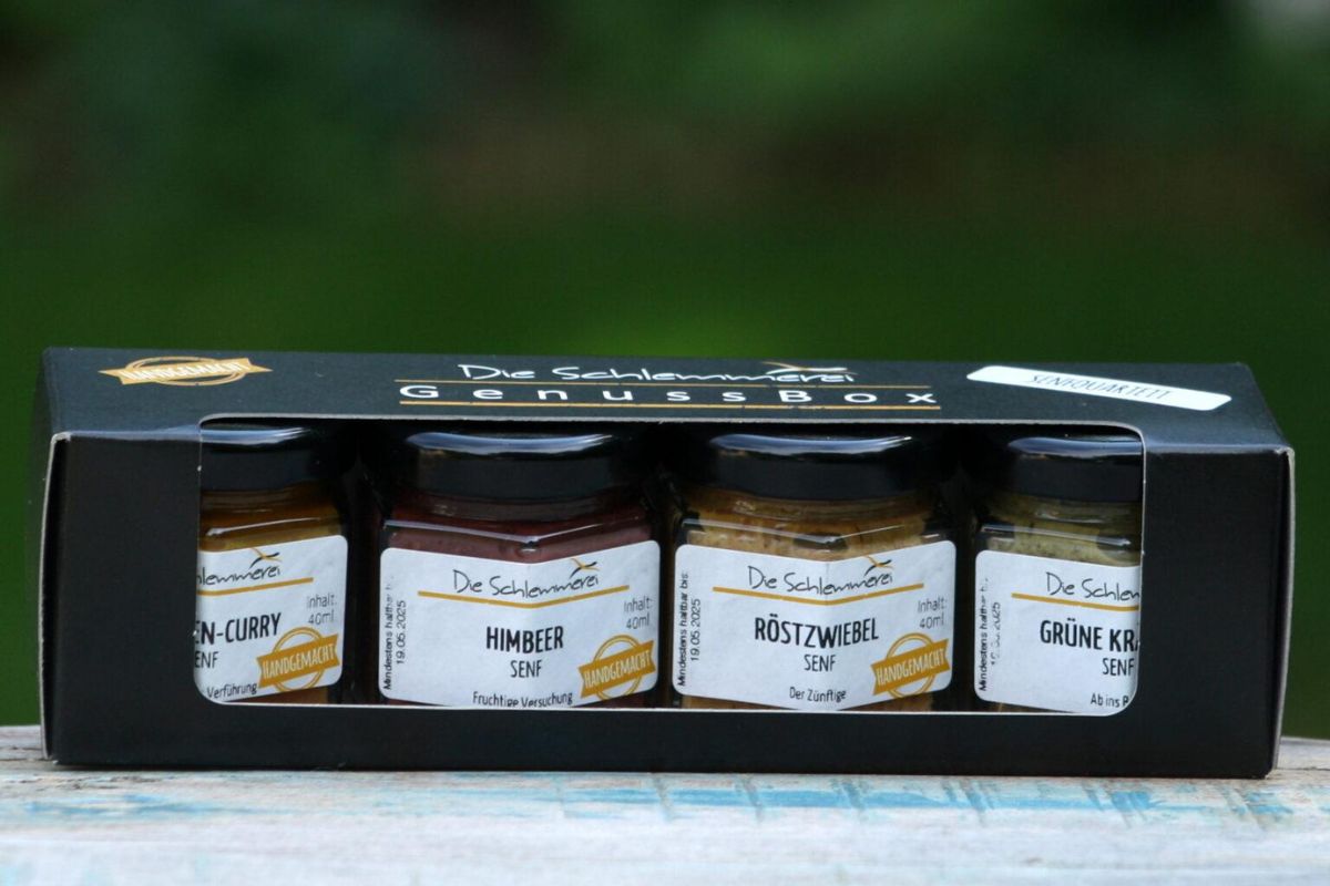 GenussBox "SENFQUARTETT" Die Schlemmerei Genussmanufaktur Handgemacht 4x40ml