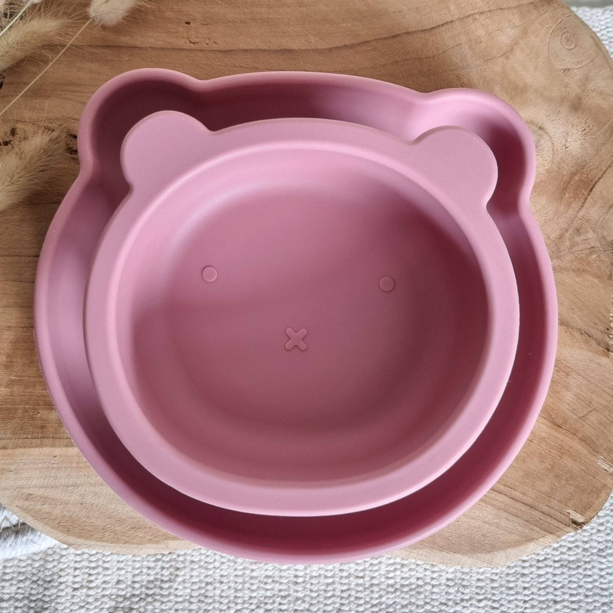 Kinder Bärenteller aus Silikon Kinderteller mit Saugnapf Farbe Puderrosa4