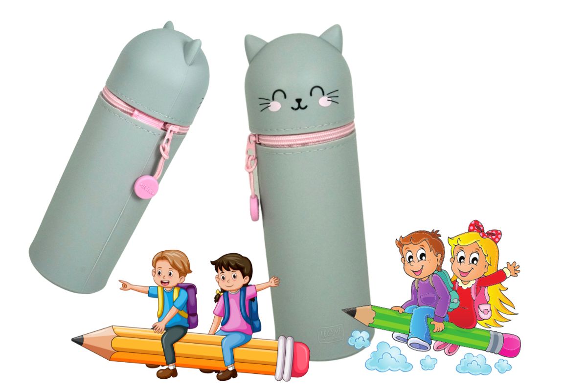 Legami Kawaii Kitty Federmäppchen Etui Grau 2-In-1 Pencil Case 18cm3