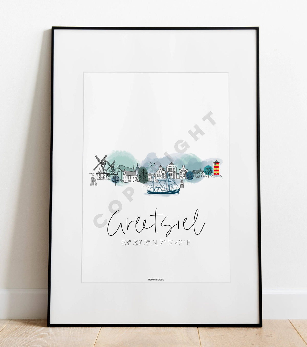 Kunstdruck ohne Passepartout Skyline Edition Greetsiel A4 Heimartliebe