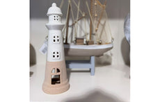 Lade das Bild in den Galerie-Viewer, Leuchtturm Teelichthalter Küsten Deko Maritimer Stil Weiß / Beige2