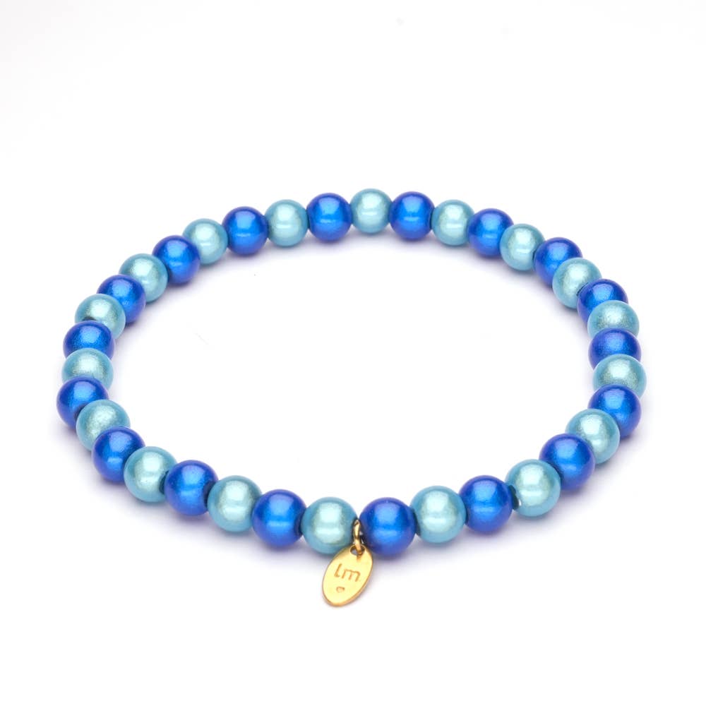 LizzyMae Damen Armband Galaxy Pearl Hellblau Kobalt 6mm Ø & Anhänger LM