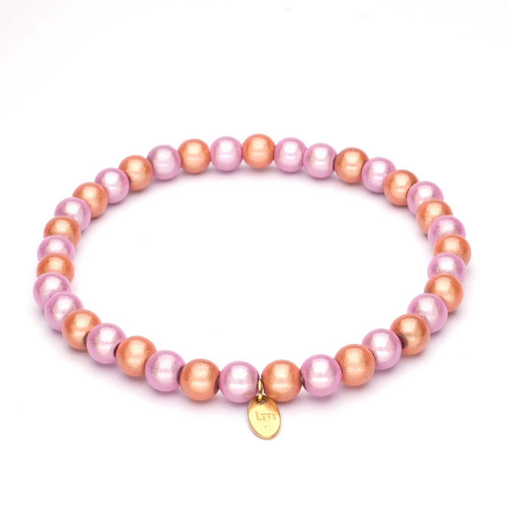 LizzyMae Damen Armband Galaxy Pearl Rosa Lachs 6mm Ø & Anhänger LM