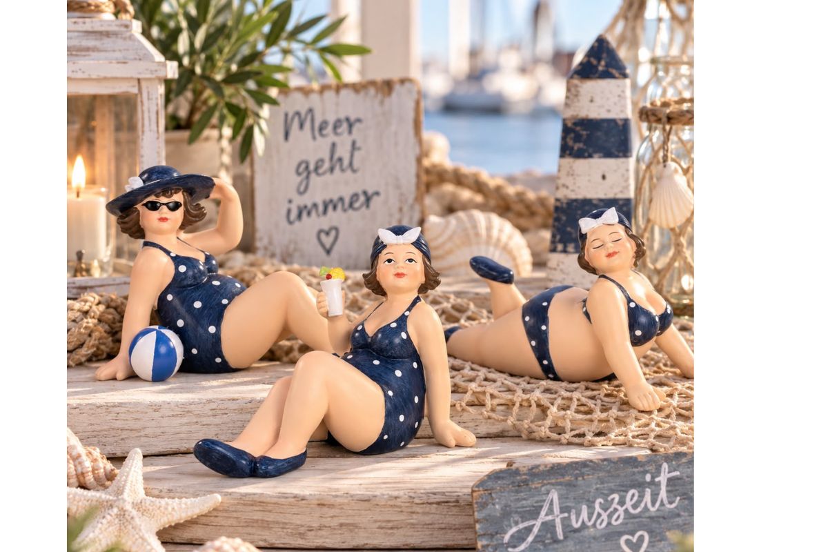 Maritime Badedamen im Retro-Look – 3 Dekofiguren im Set oder Einzeln3