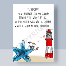 Load the picture into the gallery viewer, Postkarte "Freundschaft Ist Wie Ein Leuchtturm." Grußkarte