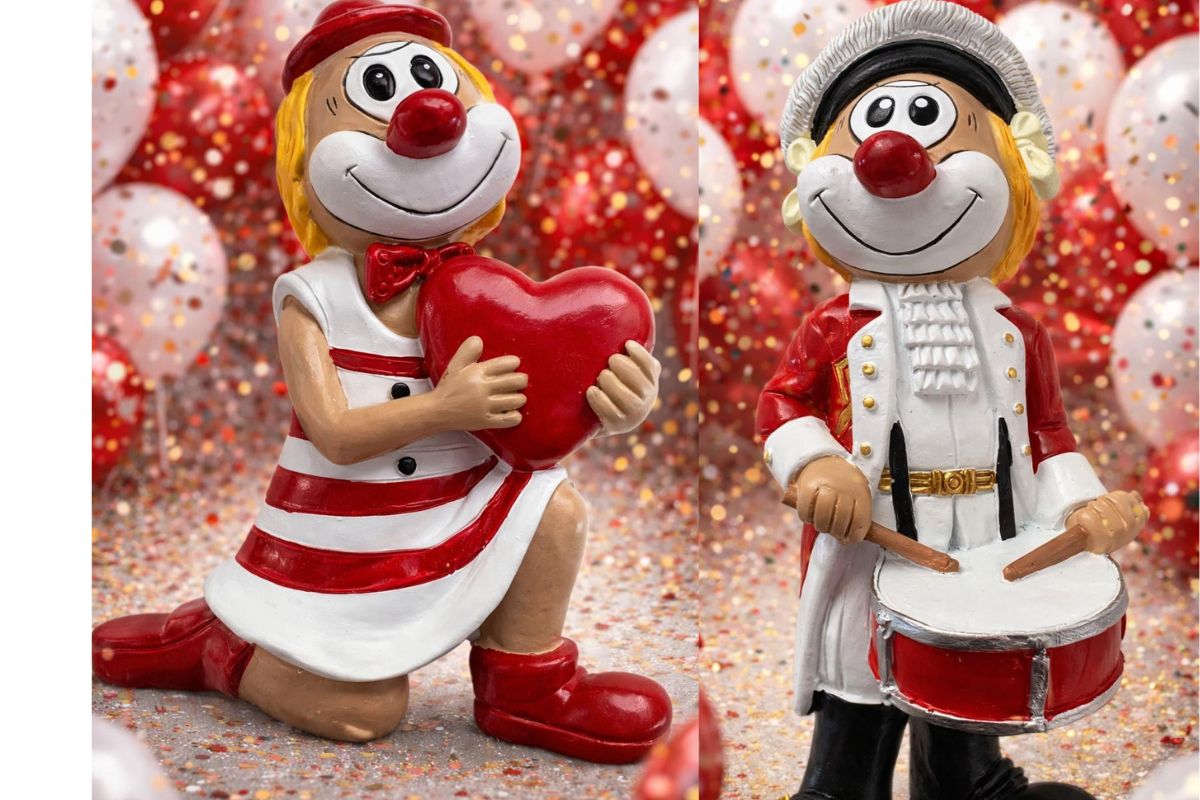 Schmitzens Clown mit Trömmelchen & Ich schenk dir ming Hätz Dekofiguren Karneval Sammlerstücke 10cm3