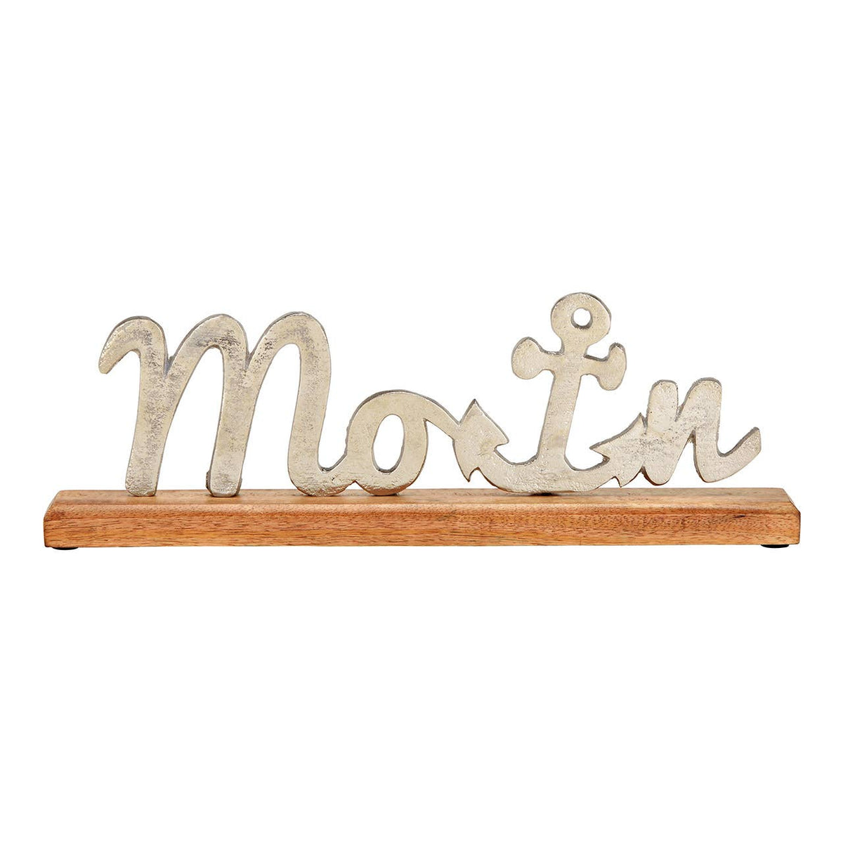 Schriftzug Aufsteller "Moin" Mango Holz Metall Küsten Deko Maritimer Stil
