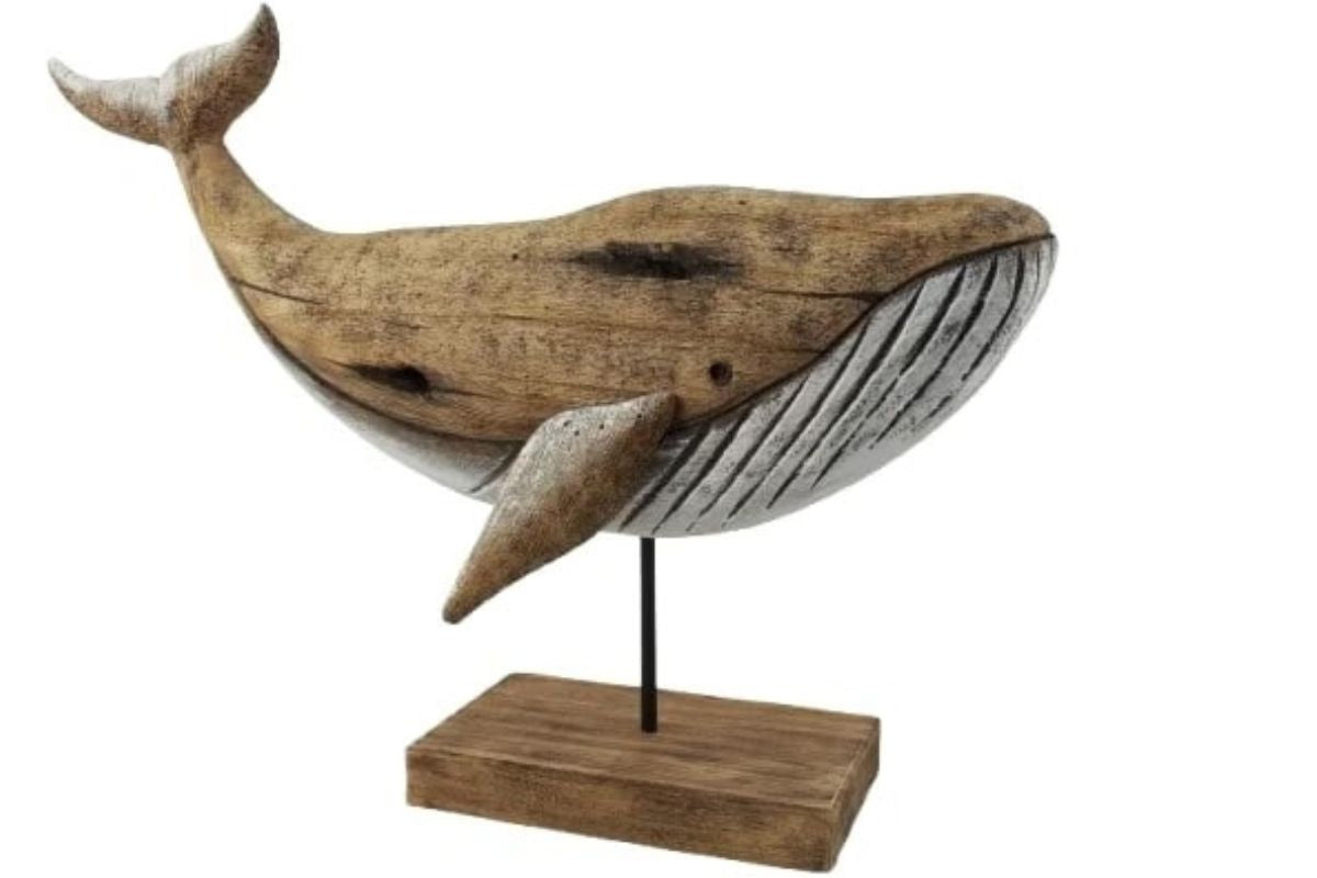 Wal auf Sockel Holz Groß Handarbeit Skulptur Maritimer Stil Küsten Deko