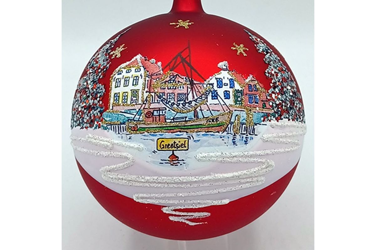 Weihnachtskugel Greetsiel Souvenir Mundgeblasen Handbemalt 3