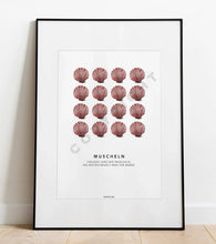 Lade das Bild in den Galerie-Viewer, Gesamtansicht des DIN A4 Prints "Freunde sind wie Muscheln" mit Muschelmotiv und maritimem Spruch