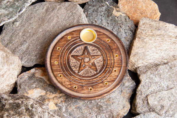 Räucherstäbchen und -Kegel Halter Holz Pentagram