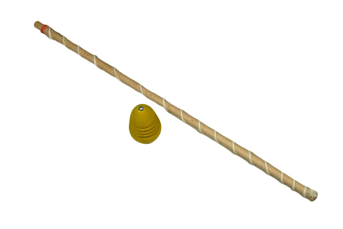 Peitschenkreisel Spiel Holz Peitsche mit Kreisel Gelb Kremers3