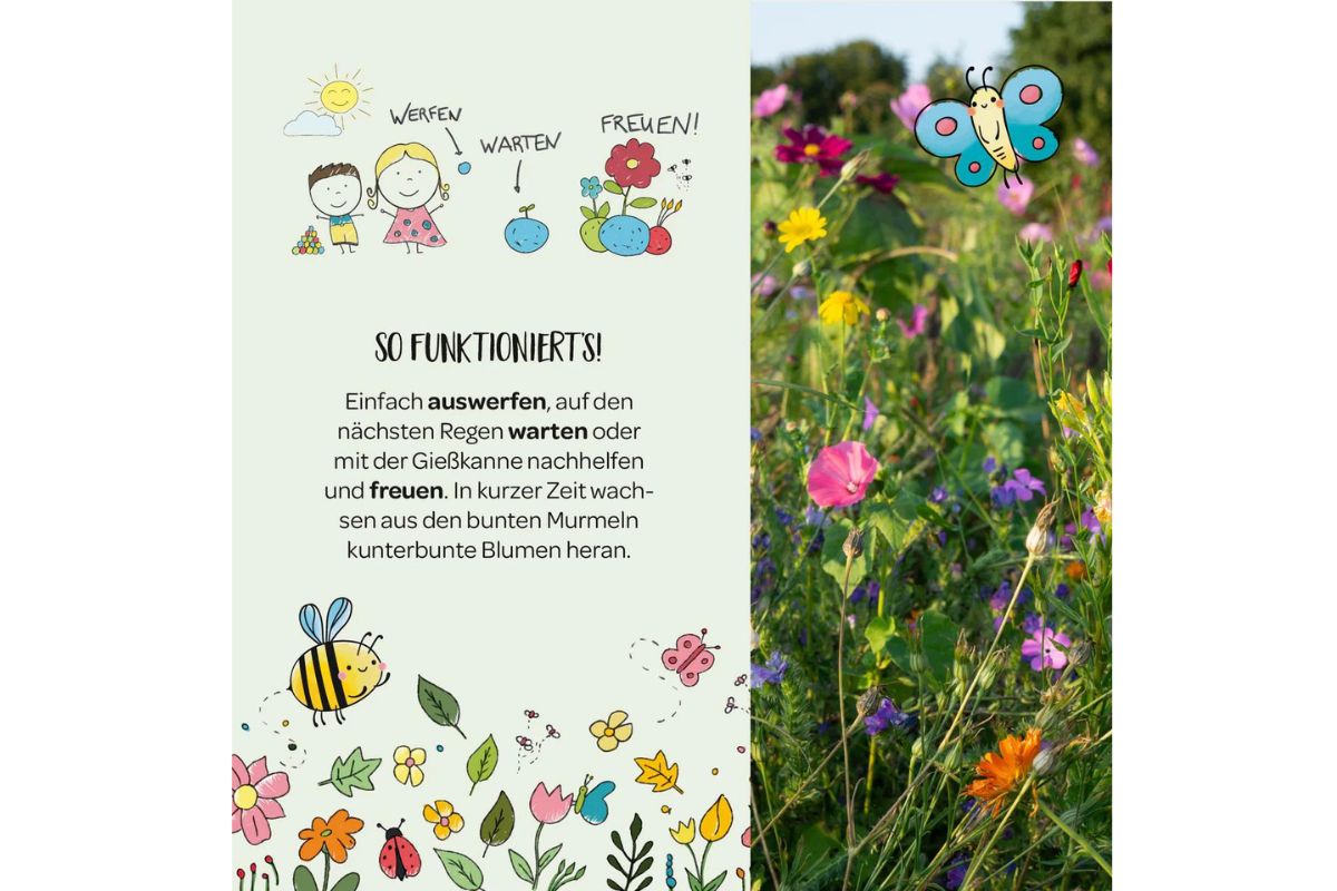 Dose mit 25 Blumenmurmeln für Blumenkinder Wildblumen 3