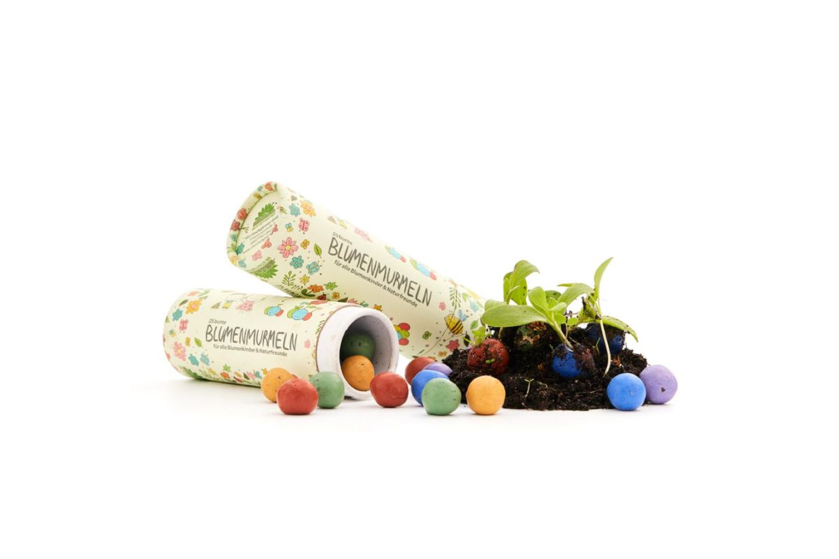 Dose mit 25 Blumenmurmeln für Blumenkinder Wildblumen 5