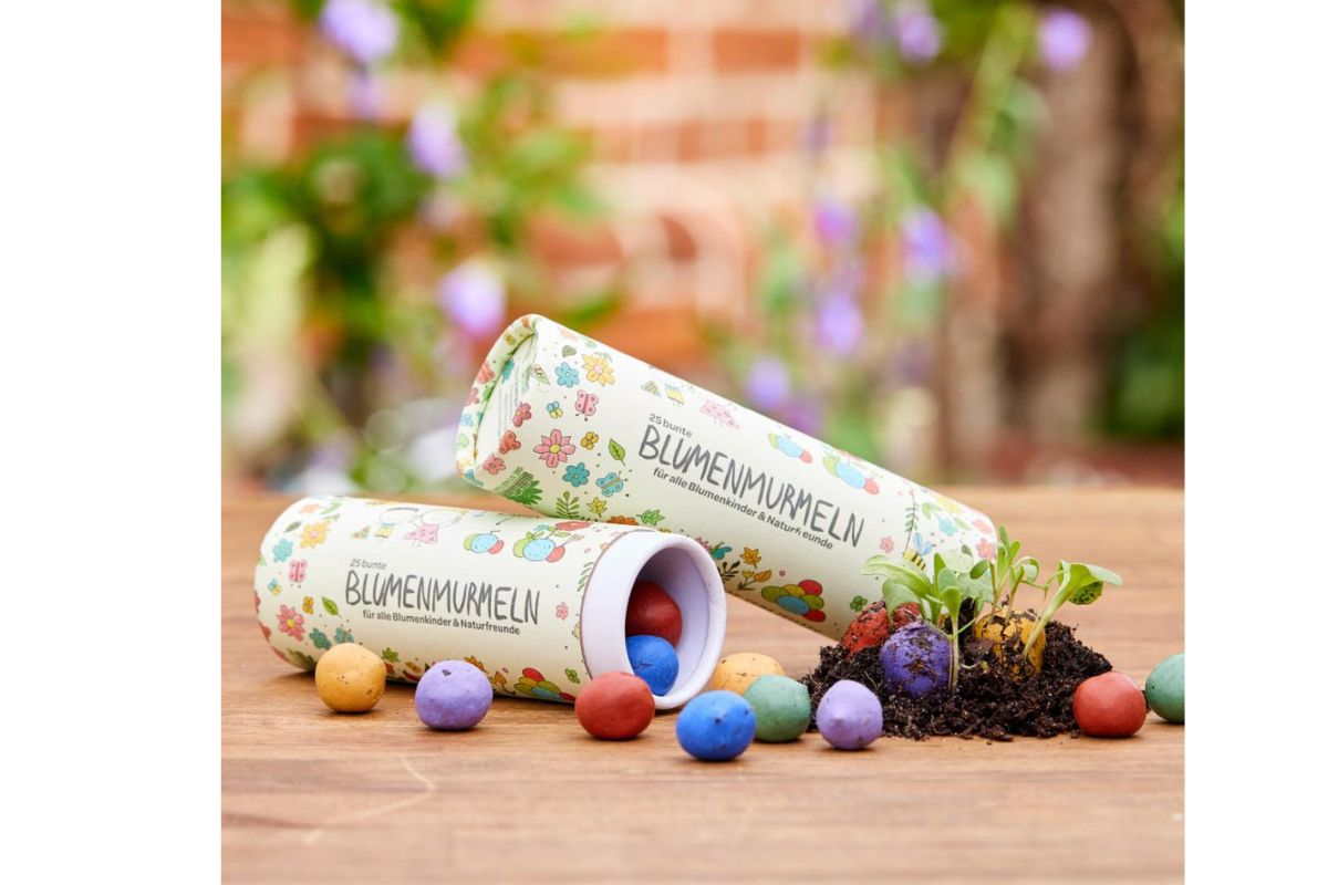 Dose mit 25 Blumenmurmeln für Blumenkinder Wildblumen 6