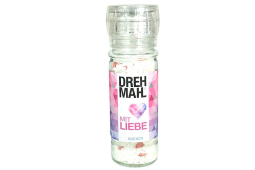 Drehmahl©-Mit Liebe Aromamühle mit Vanille-Hagel Zucker-Rosa Zuckerherzchen 70g