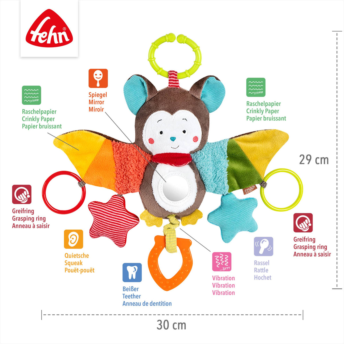 Fehn Activity Fledermaus Babyspielzeug Motorik zum Aufhängen4