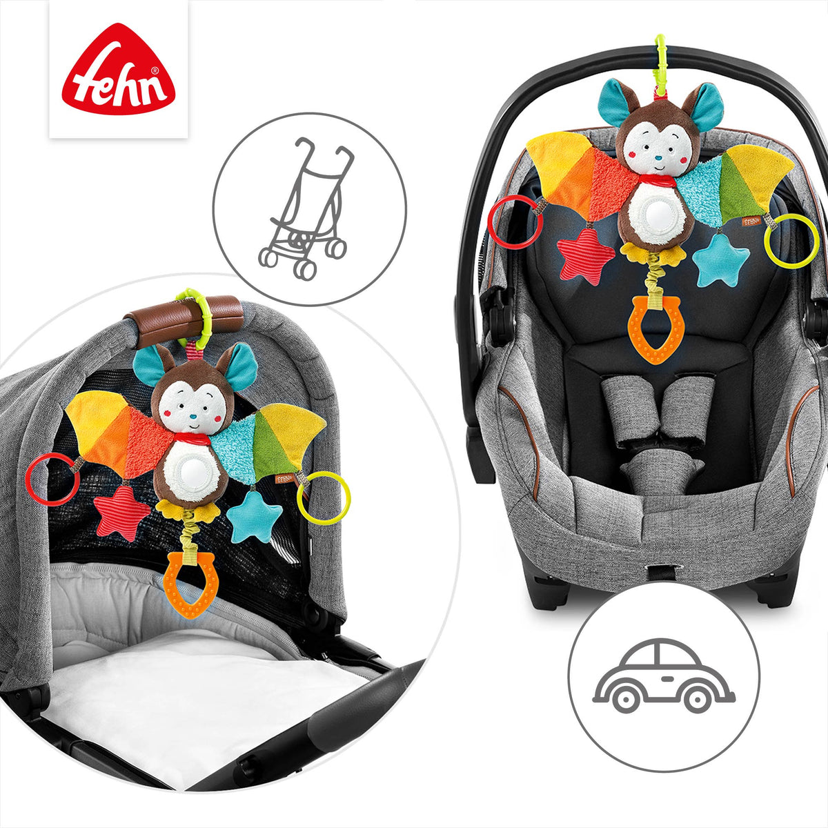 Fehn Activity Fledermaus Babyspielzeug Motorik zum Aufhängen5