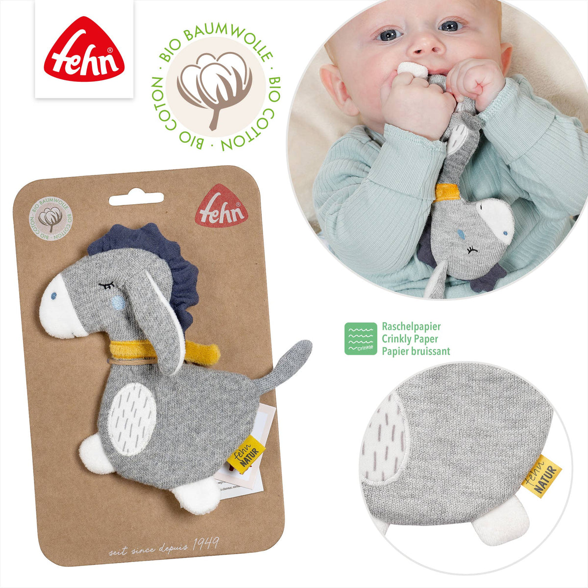Fehn Knister Esel aus der FehnNatur Kollektion Activity Rascheltier3