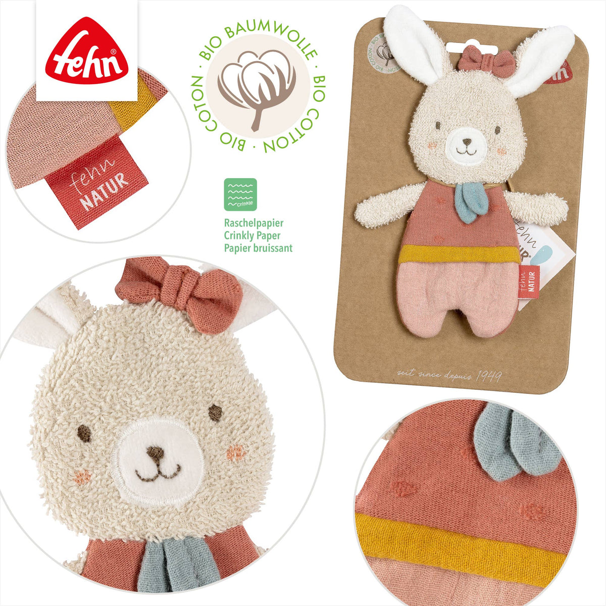 Fehn Knister Hase Fehn Natur Activity Rascheltier Babyspielzeug5