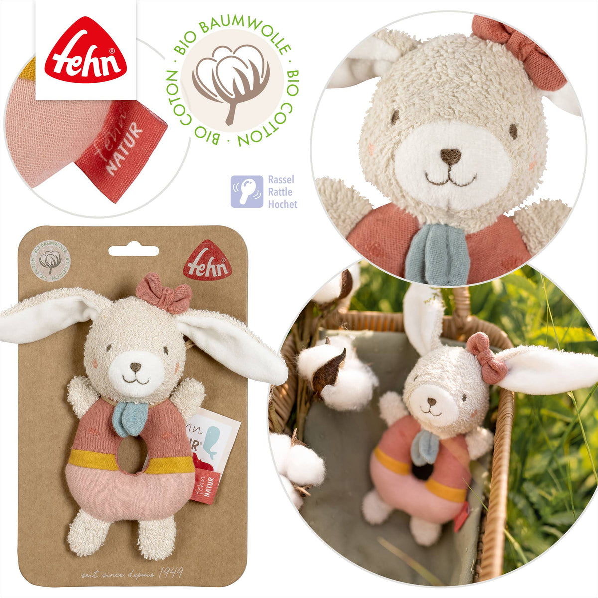 Fehn Ring Greifling Hase Fehn Natur Motorikspielzeug mit Rassel4