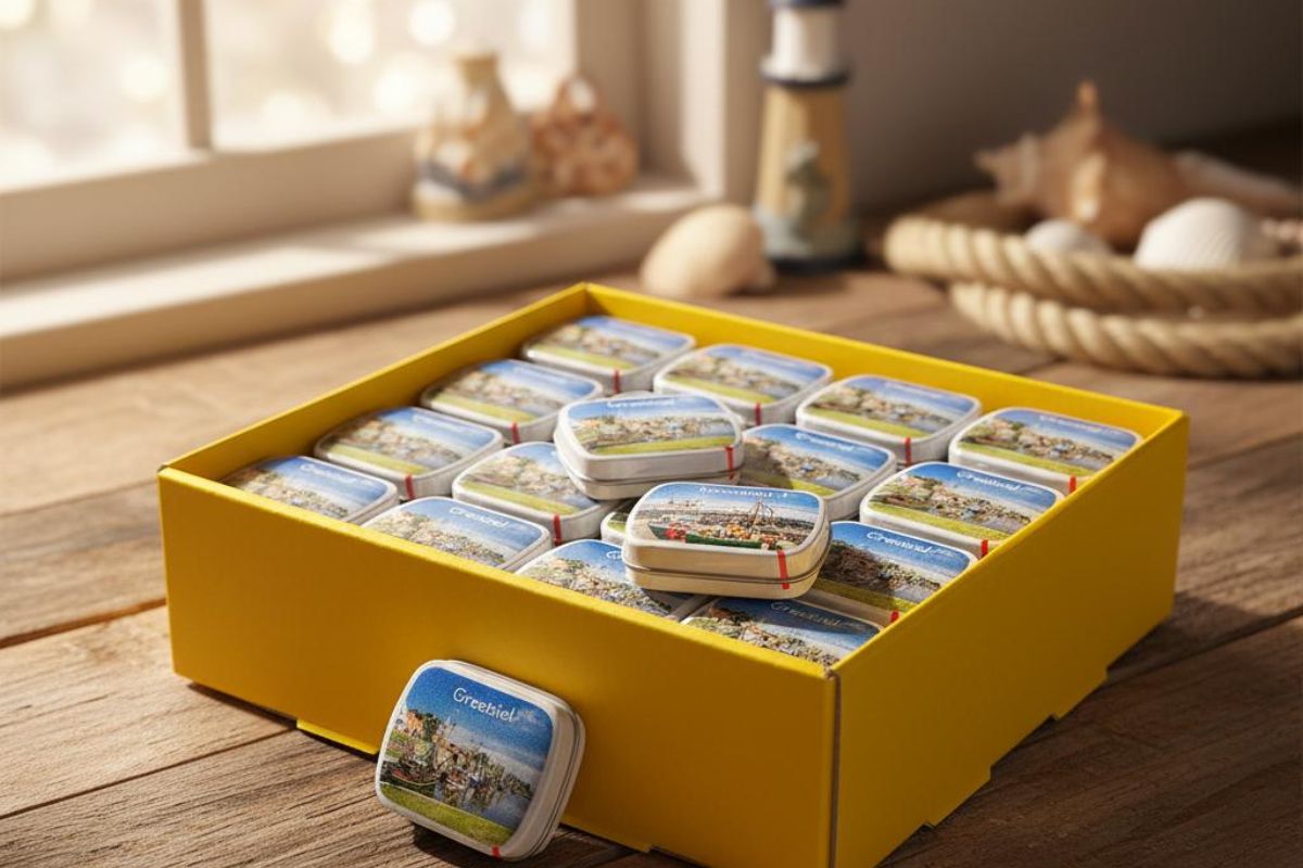 Frische Grüße aus Greetsiel Pfefferminz Bonbons Dose Souvenir Greetsiel 23g2