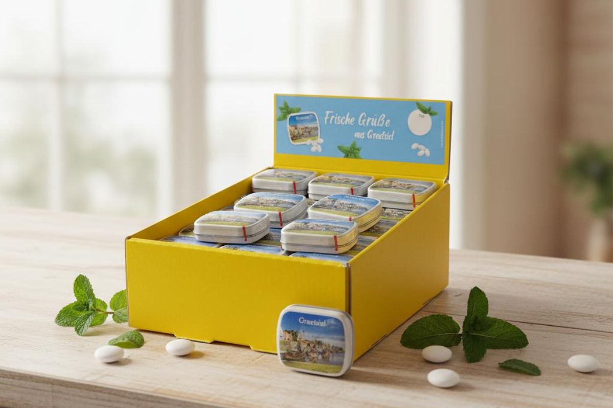 Frische Grüße aus Greetsiel Pfefferminz Bonbons Dose Souvenir Greetsiel 23g4