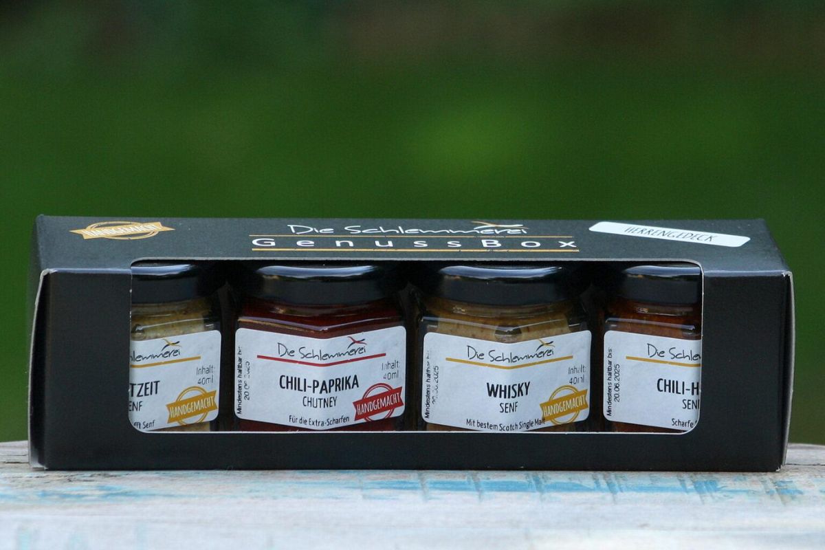GenussBox "HERRENGEDECK" Die Schlemmerei Genussmanufaktur Handgemacht 4x40ml