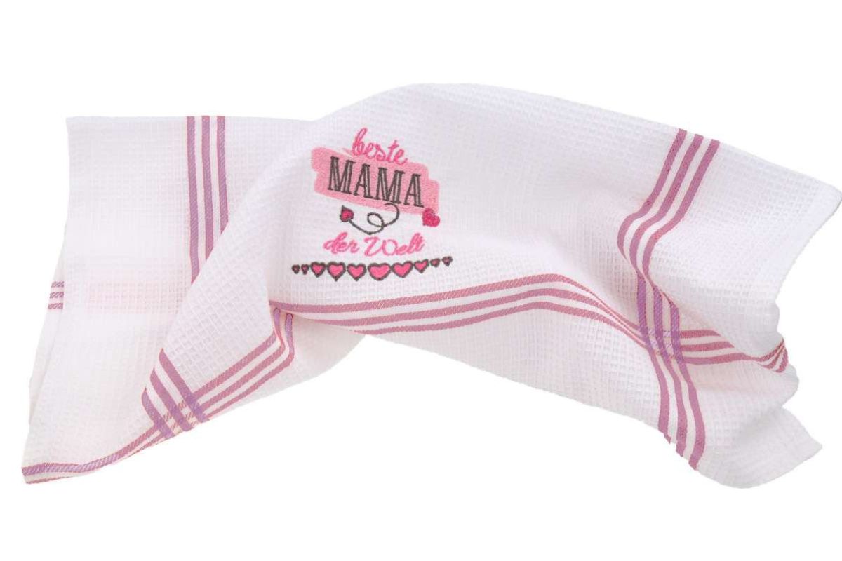 Geschirrtuch „Beste Mama der Welt“ – Waffelstruktur | 50 × 70 cm