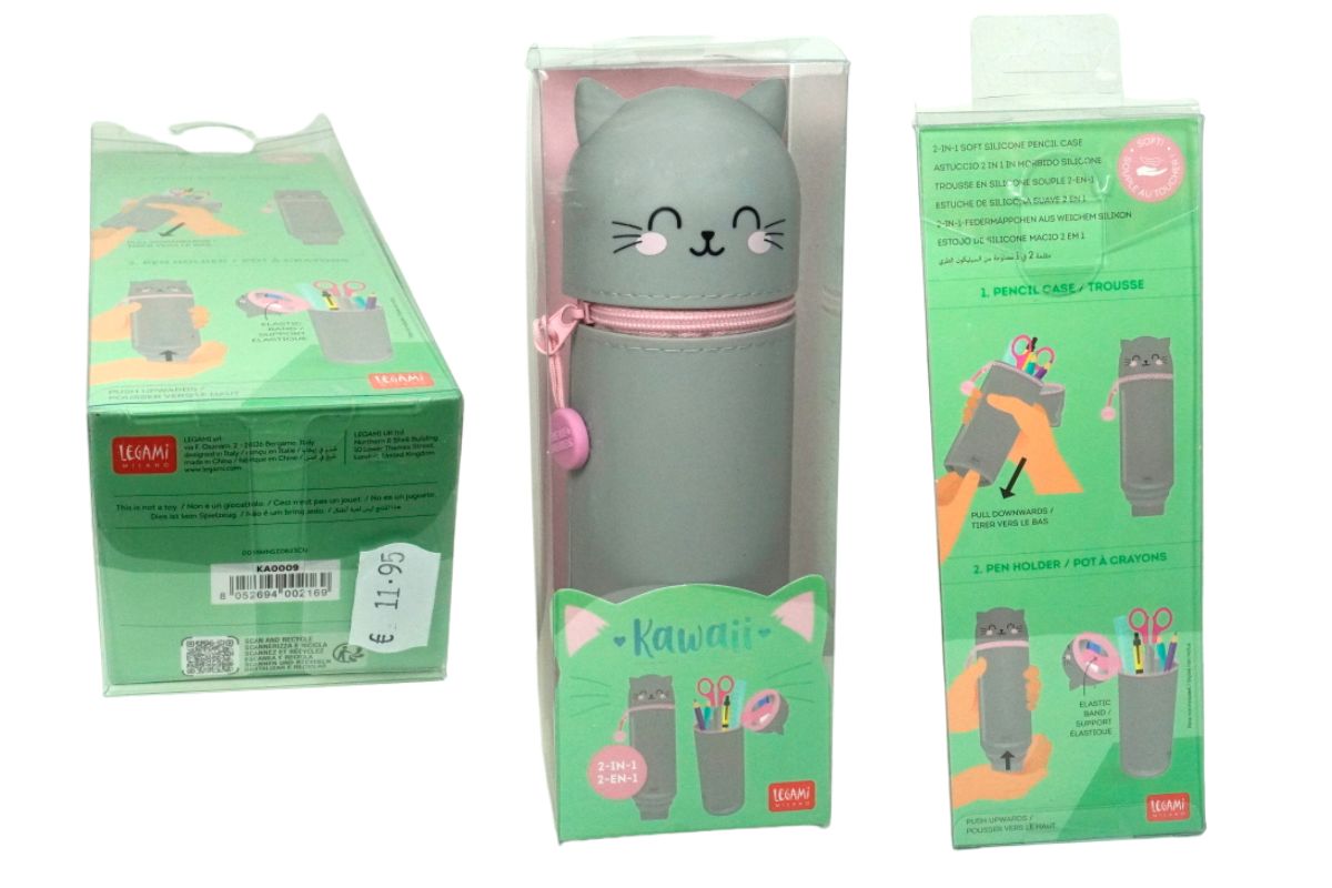 Legami Kawaii Kitty Federmäppchen Etui Grau 2-In-1 Pencil Case 18cm5