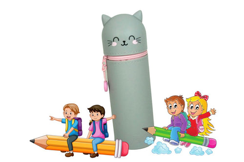 Legami Kawaii Kitty Federmäppchen Etui Grau 2-In-1 Pencil Case 18cm