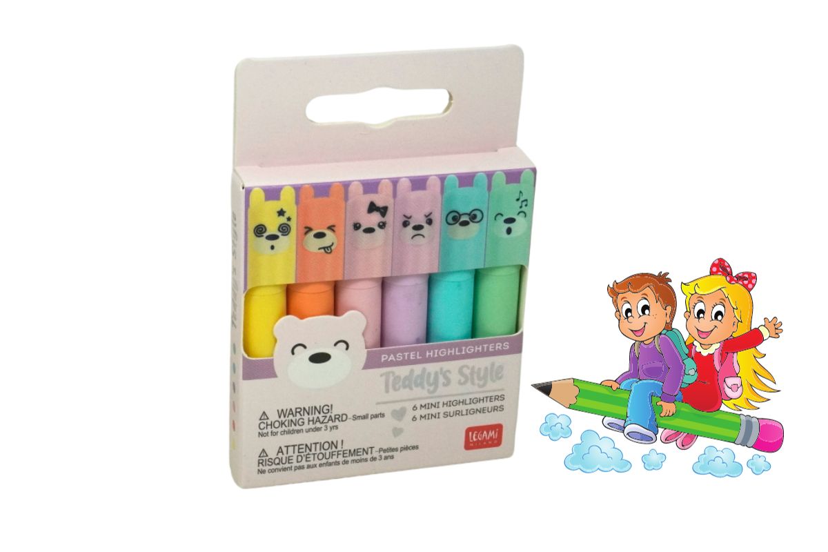 Legami 6 Mini-Textmarker Teddy’s Mood Pastellfarben