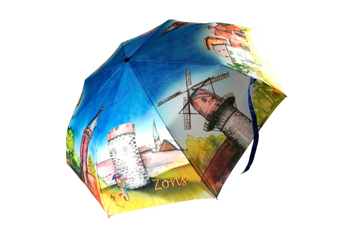 Taschenschirm Regenschirm Aquarell Druck Zons Ansichten Zons Souvenir2