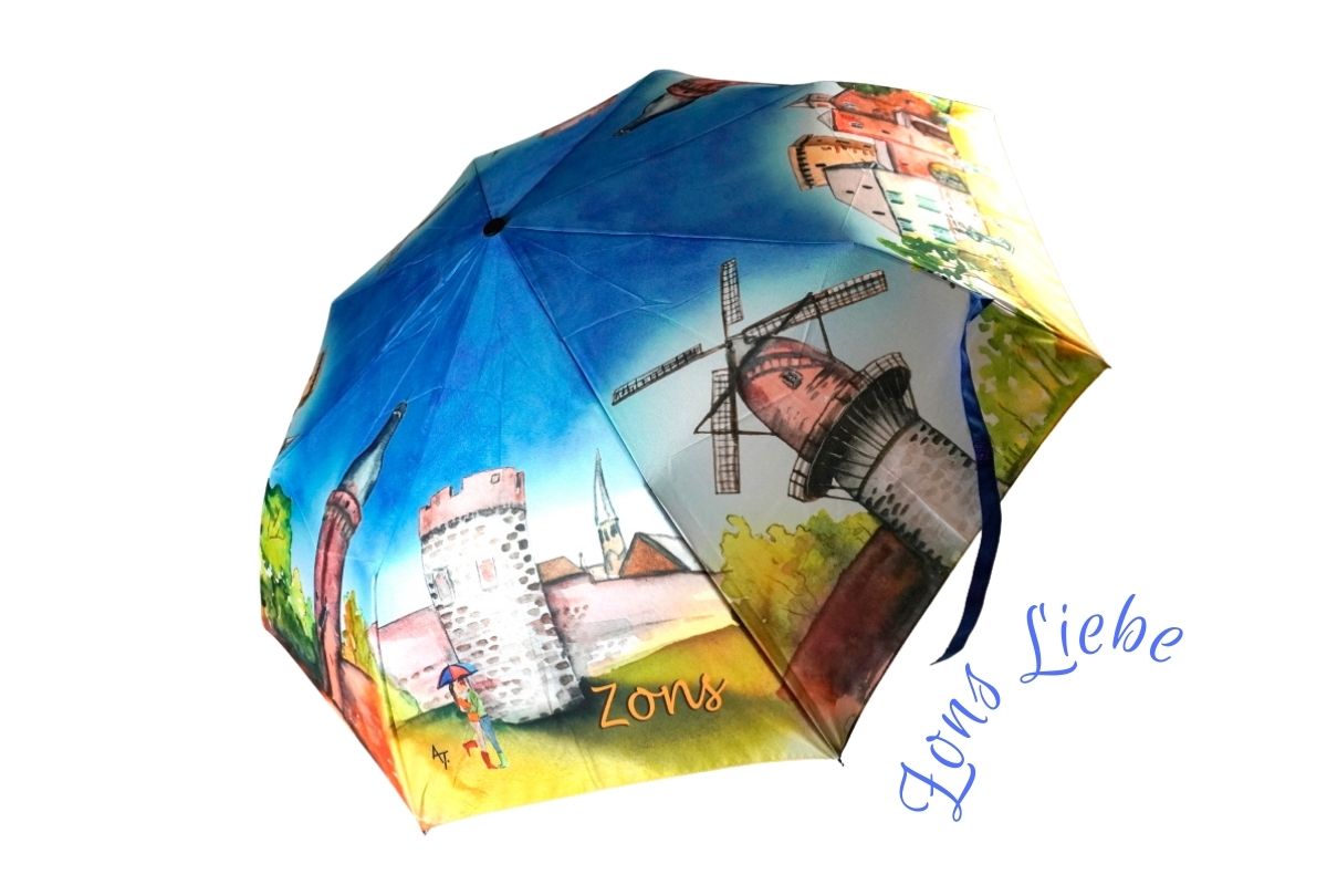 Taschenschirm Regenschirm Aquarell Druck Zons Ansichten Zons Souvenir