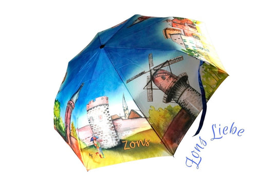 Taschenschirm Regenschirm Aquarell Druck Zons Ansichten Zons Souvenir