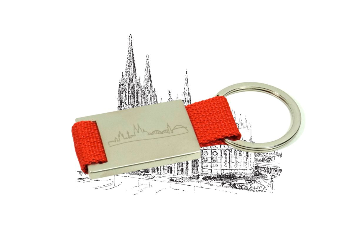 Schlüsselanhänger Kölner Skyline Metall Textilband Rot Kölner Souvenir