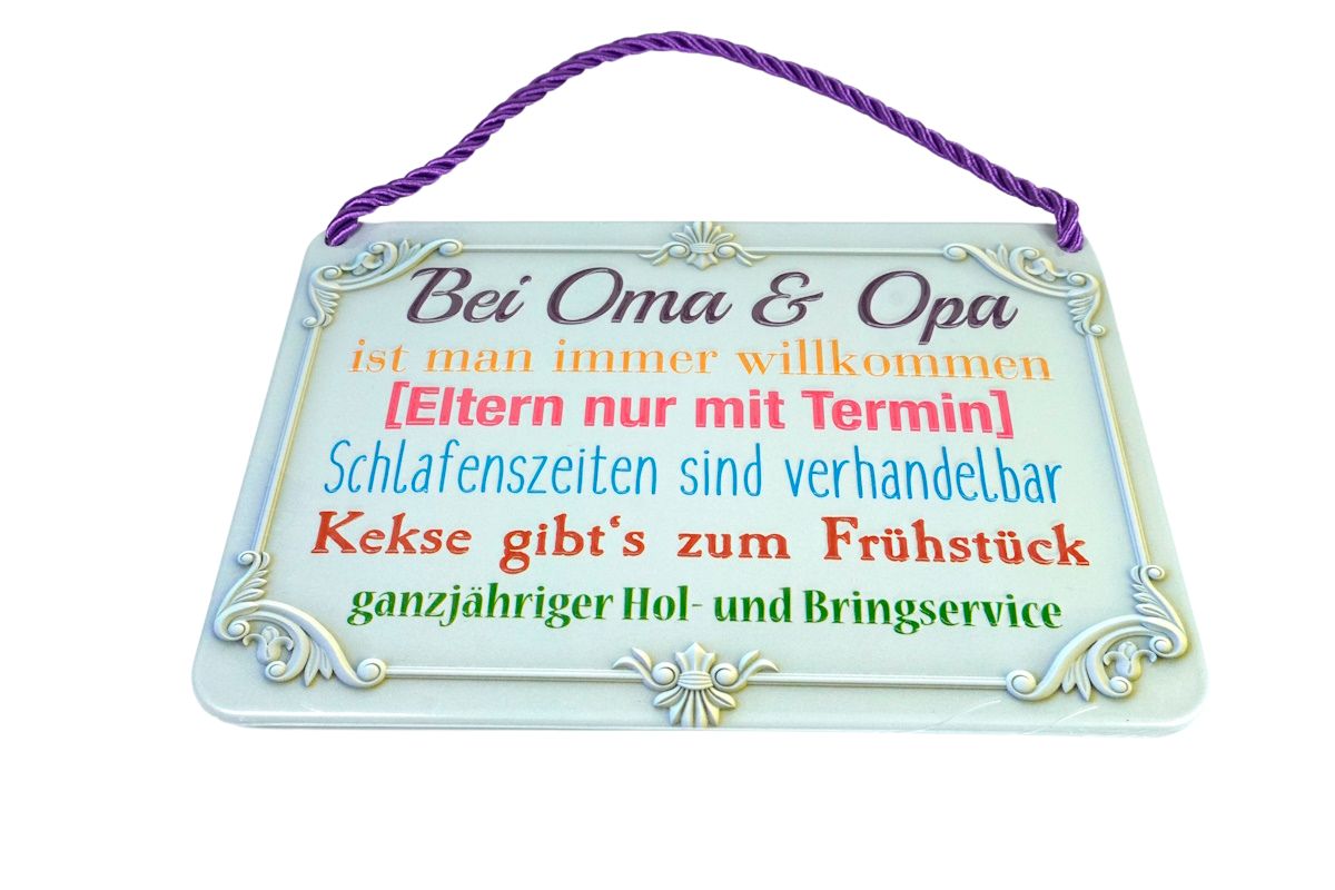 Deko Blechschild Kult Hänger Bei Oma &amp; Opa ist man immer willkommen (Eltern nur mit Termin)2