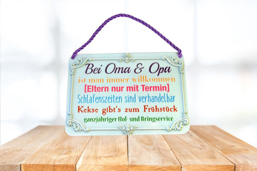 Deko Blechschild Kult Hänger Bei Oma & Opa ist man immer willkommen (Eltern nur mit Termin)