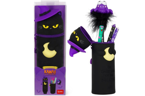 Legami 2-in-1-Federmäppchen aus weichem Silikon Halloween Black Kitty Kawaii