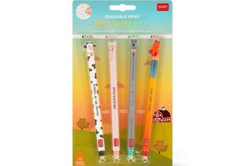 Legami Set mit 4 Löschbaren Gelstiften Erasable Pen Farm Sweet Farm Design